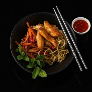 Удон с курицей соус сладкий чили