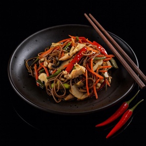 Соба с курицей острый соус