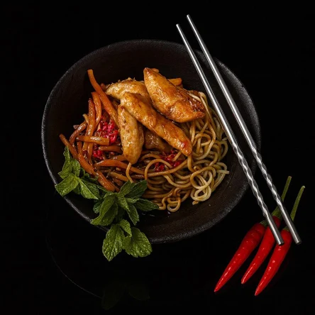 Удон с курицей острый соус