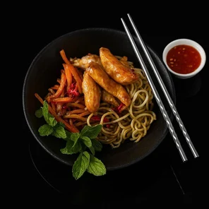 Удон с курицей соус сладкий чили