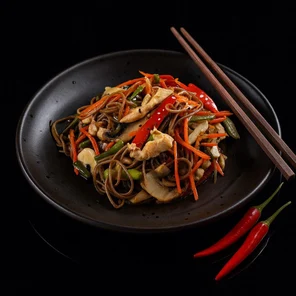 Соба с курицей острый соус